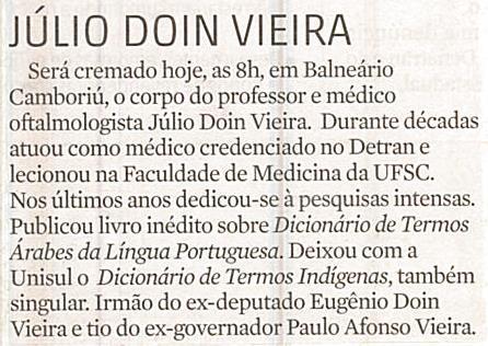 Doin Vieira Júlio Doin Vieira / Balneário Camboriú / Detran / Faculdade de Medicina / UFSC / Dicionário de