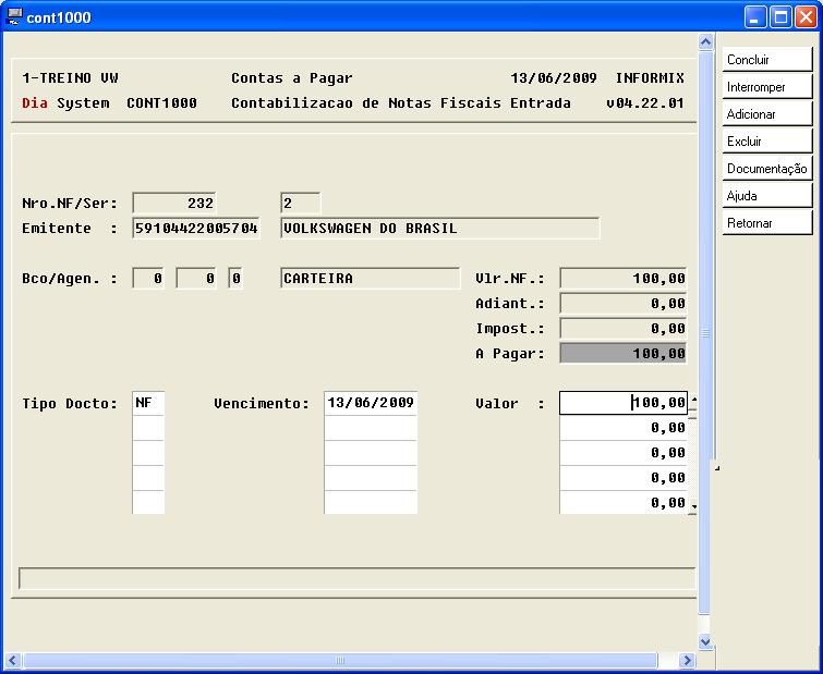 Contas a Pagar Capitulo 04 Nesta tela informamos tipo de documento, vencimento e valor. Se houver mais de um vencimento informar neste campo.