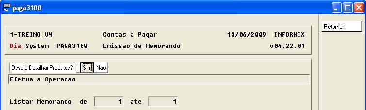 memorando através do programa PAGA3100.