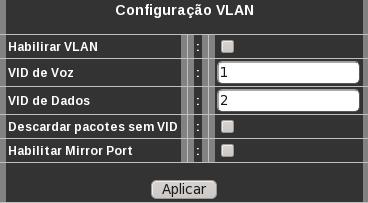Configuração VLAN (Menu VLAN) - IEEE 802.1q Menu de configuração de VLAN para as portas ethernet do dispositivo.