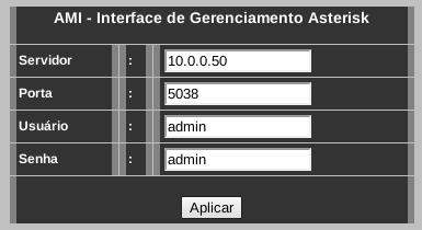 Configuração do modo AMI (Arterisk Manager Interface) - (submenu AMI) Menu de configuração do cliente AMI do dispositivo MGC-22E.