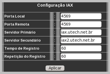 4.4 Configuração IAX (Menu (IAX) Nesse menu estão as configurações comuns para o Asterisk exchange).