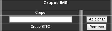 Configuração de Grupos de IMSI Submenu Grupos Neste menu são adicionados os grupos de IMSI (SIM Card's / chip's).