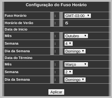 Configuração do Fuso Horário e Horário de Verão (Submenu Fuso Horário) Menu para configuração do fuso horário e horário de verão.