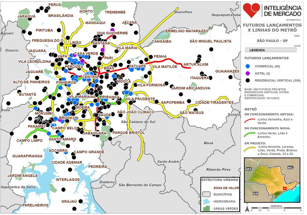 Oportunidades de desenvolvimento imobiliário Futuros Lançamentos localizados a até 1 km de estações atuais e futuras linhas do