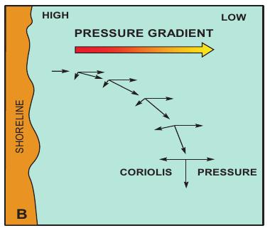 Plumas hiperpicnais e corerntes geostróficas O efeito da rotação da Terra (efeito Coriolis) causa a mudança de direção das correntes hiperpicnais, com giro para a direita no hemisfério norte e para a