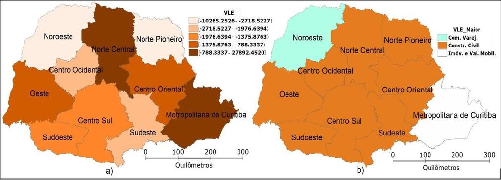 Fonte: Resultado da pesquisa. Figura 7. Resultados da VLT e maior VLT setorial por mesorregião paranaense.