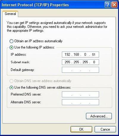 Nos campos: IP Address (Endereço de IP) : Digite 192.168.0.