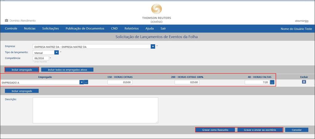 3.13 Neste momento será gerado um cadastro do Domínio Atendimento do envio das