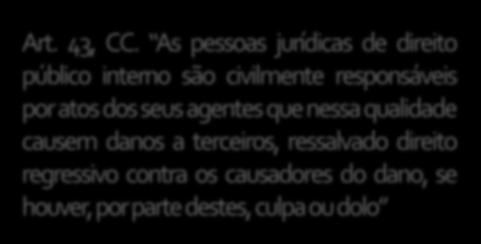 qualidade, causarem a terceiros, assegurado o direito de regresso contra o responsável nos casos de dolo ou culpa. Art. 43, CC.