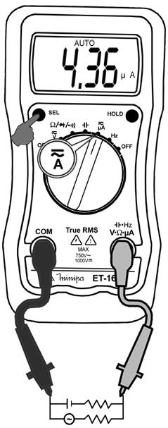 H. Medida de Corrente AC ou DC Figura 12 Advertência Nunca tente efetuar a medida de corrente em um circuito onde a tensão de circuito aberto entre o circuito e o terra seja maior que 250V.