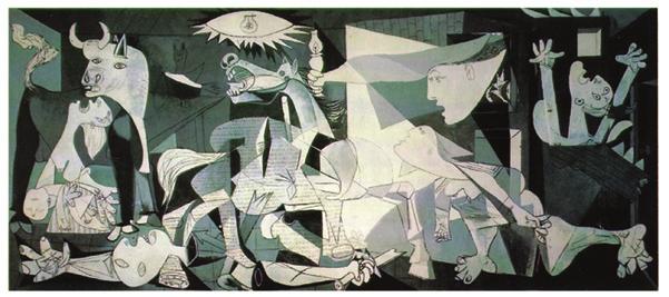 Proposto 3) (UFRN) A pintura a seguir, de autoria do artista Pablo Picasso, é a representação subjetiva de um acontecimento histórico específico. (Guernica.