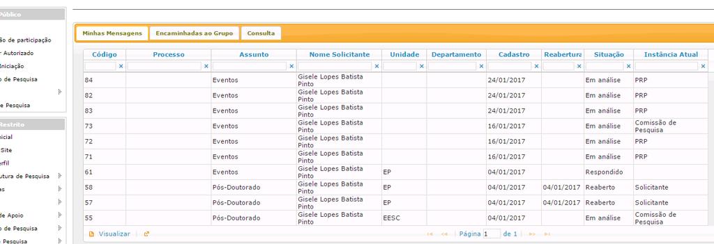 Acompanhar Mensagens (Usuário Logado) Usuários logados podem acompanhar mensagens através do caminho