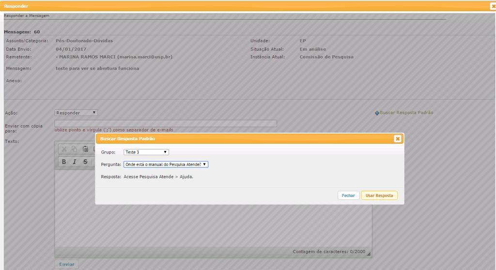 mensagem, clique em Buscar Resposta Padrão.
