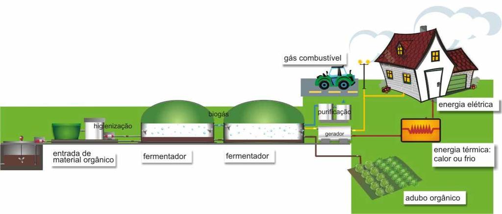 Biogás É uma mistura gasosa composta principalmente de gás metano (CH4), que é obtido pela digestão anaeróbia (em ausência de oxigênio) de matéria orgânica, na qual microrganismos atuam em um