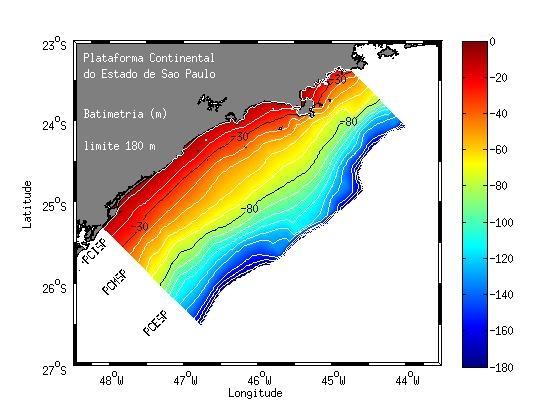 16 campo termohalino climatológico utilizado neste estudo, foram definidos os limites da PCISP, PCMSP e PCESP para o período de verão em função da batimetria, indicados pelas isóbatas na cor preta e