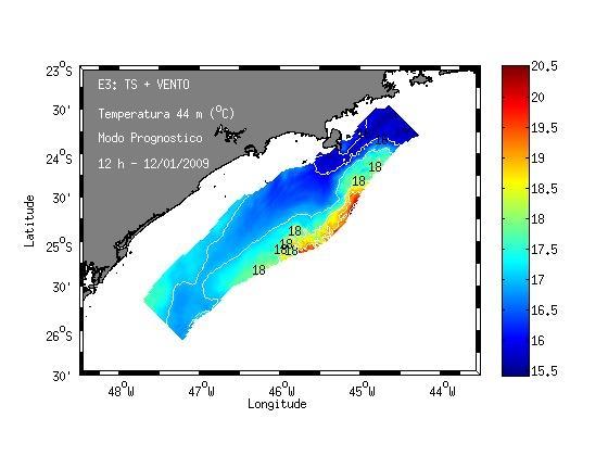 81 Temperatura Seções horizontais - modo prognóstico: 12 h de 12/01/2009 Profundidades: 44 m, 75 m A B Figura 5.