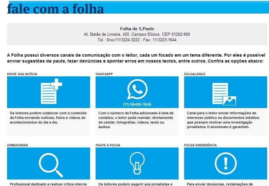 Anexo C Fale com a Folha. Fonte: Folha de São Paulo 6 2.
