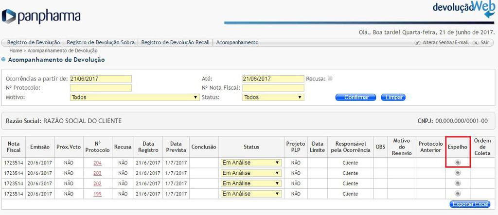 Usuário Cliente Após clicar neste ícone o sistema exibirá o seguinte documento para