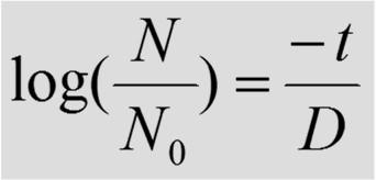 Consideração: Sob condições de temperatura constante, a mortalidade de uma população microbiana é uma função logarítmica do tempo Ou t= D.