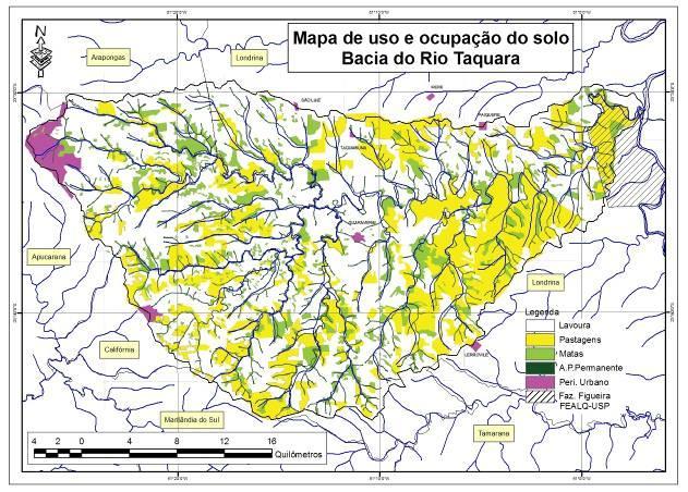 Tema 3 Geodinâmicas: entre os processos naturais e socioambientais Figura 13. Mapa de uso e ocupação do solo, com a Fazenda Figueira delimitada. (Org.: STIPP, 2009).