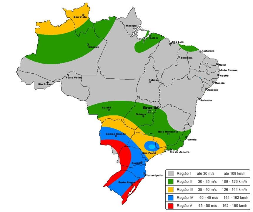 5. GRÁFICO DAS ISOPLETAS DE VENTO NBR 10.821 Neste gráfico, temos a visão das regiões do país. 6.