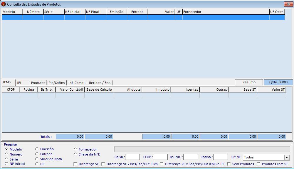 Tela de Consulta das Notas de Produtos Com a tela de consultas o usuário pode realizar a pesquisa dos documentos fiscais por vários filtros, tais como, modelo, NF
