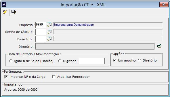 (Importações CTe SPED XML): CONHECIMENTO DE TRANSPORTE ELETRÔNICO O usuário pode importar várias notas fiscais de uma única vez marcando diretório ou importar nota a nota marcando a opção um