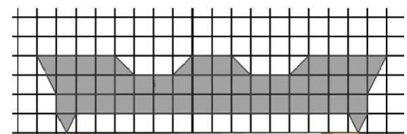 Para calcular corretamente a quantidade de tinta a ser adquirida, a empresa necessitou determinar a área do pedaço que faltava, representada pela figura em cinza na malha quadriculada