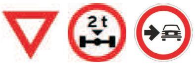 13. As placas de regulamentação R-2, R-17 e R-23 conforme figuras abaixo, ordenam ao condutor, respectivamente: (A) Parada obrigatória / Peso bruto total limitado /Circulação exclusiva de carros.