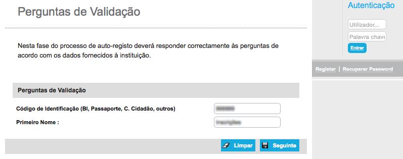 Carregar em Seguinte NOTA: Se não aparecer o ecrã anterior, significa que já possui um registo.