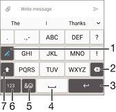 Para digitar texto usando a função de Escrita com gestos 1 Quando o teclado virtual for exibido, deslize o dedo de uma letra para outra para traçar a palavra que deseja escrever.