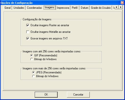 9.12 Configurações para Imagens Na guia Imagens da janela Opções acessada através do menu Ferramentas, pode-se configurar o comportamento do programa para imagens de fundo da seguinte forma: Ocultar