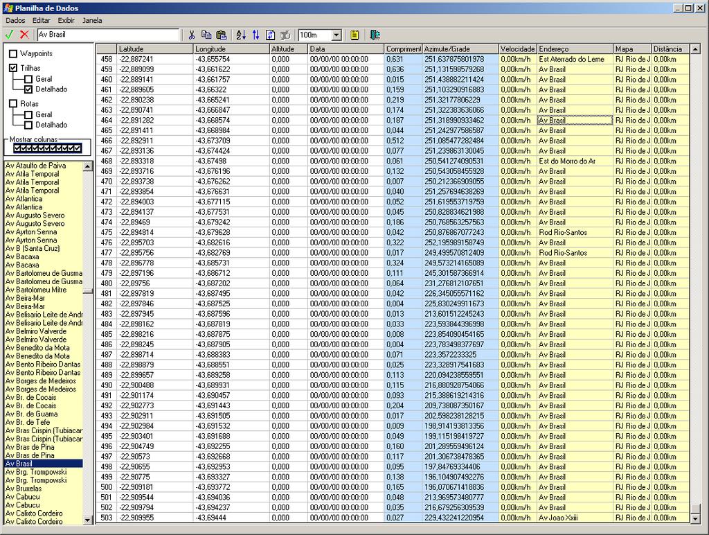 7.9 Editando Dados na Planilha No GTM PRO, é possível editar os dados diretamente em uma planilha, podendo copiar e colar dados no formato texto relativos às coordenadas, altitudes, datas, nomes,