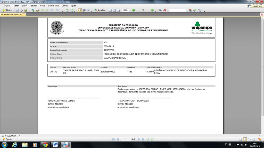 3.6 Clicar sobre o Termo de Transferência para