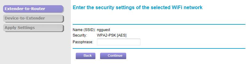 3. Selecione uma rede WiFi a ser ampliada e clique no botão Continue