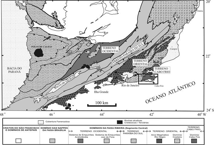 Geoquímica dos ortognaisses do Complexo Região dos Lagos, Araruama-Cabo Frio, Rio de Janeiro, Brasil Figura 2 - Compartimentação tectônica da borda sul do Cráton do São Francisco (Heilbron et al.