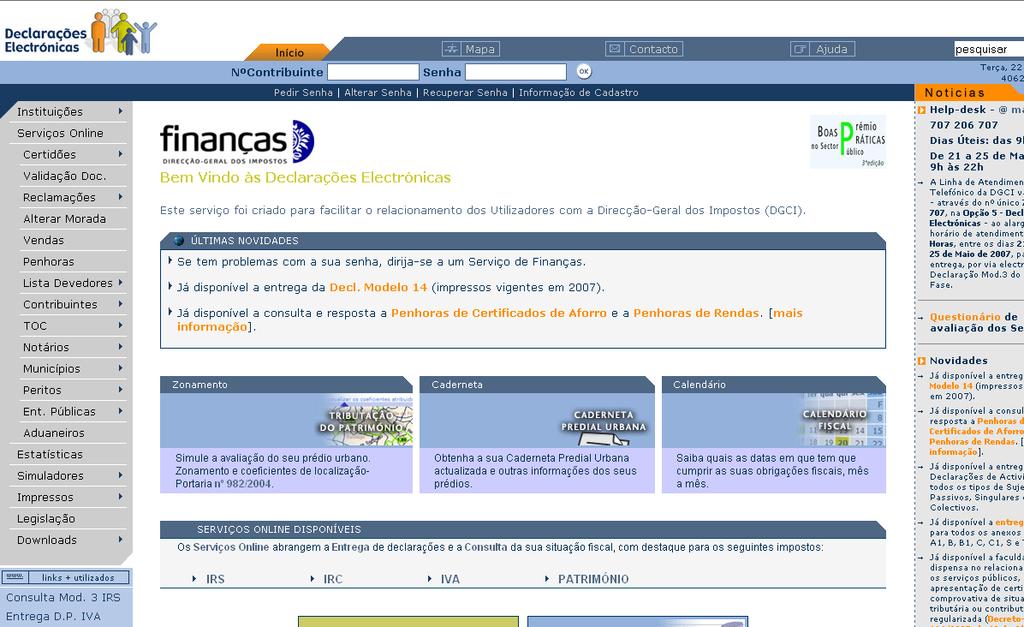 Desenvolver serviços públicos transaccionais online As Finanças e a relação com os 15.519.