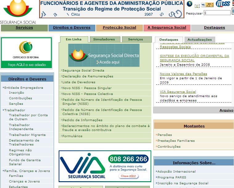 Desenvolver serviços públicos transaccionais online Segurança Social Directa Cidadão e Empresas 275.