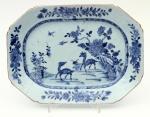 Base de licitação: 80 454 TRAVESSA OCTOGONAL DE GRANDES DIMENSÕES em porcelana da China, Cª das Índias, período Qianlong (1736-1795), azul e branca representando motivos florais e skroll. Dim.