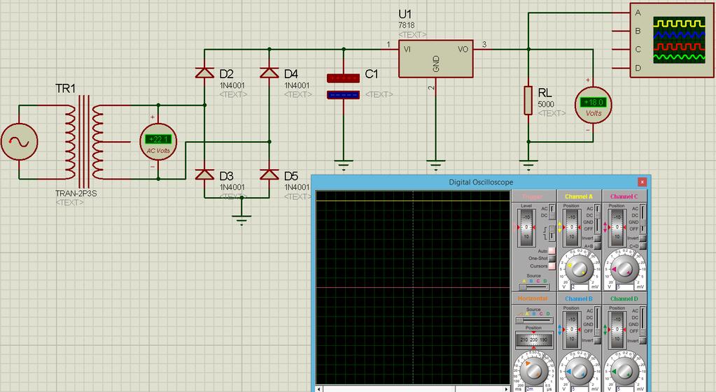 11 Repare na tensão contínua pura e perfeita no osciloscópio, bem como nos 18V apontados