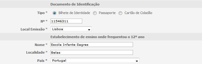 Preenchimento da informação pessoal do candidato (cont.) É muito importante que preencha os campos E-mail e Telemóvel para eventuais contactos urgentes por parte dos Serviços de candidatura.