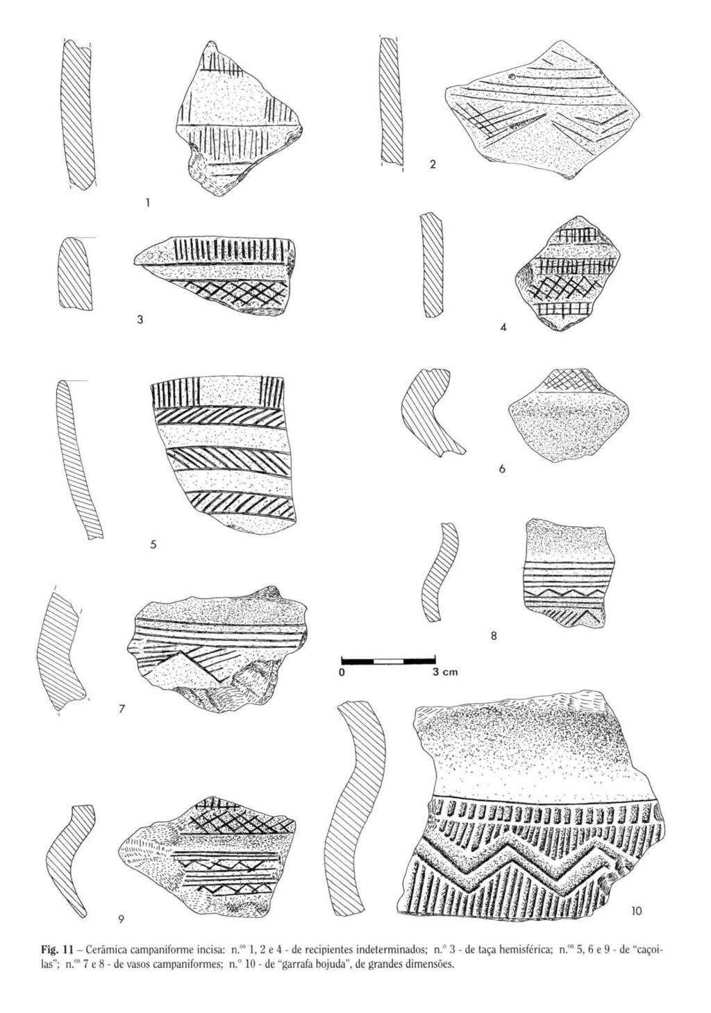 2 I 4 6 5 8 o 3cm 7 Fig. II - Cerâmica campaniforme incisa: n.o s 1, 2 e 4 - de recipientes indeterminados; n.