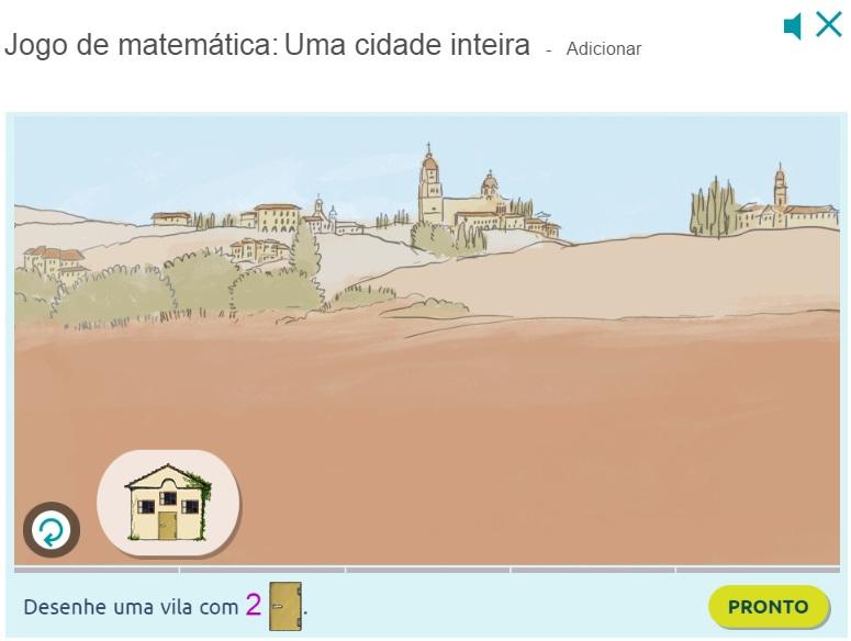 4 A tela abre na cena de uma vila. Existe um conjunto de blocos de construção de casas com 1 porta e 1 janela. A tarefa é criar uma vila com 2 portas.