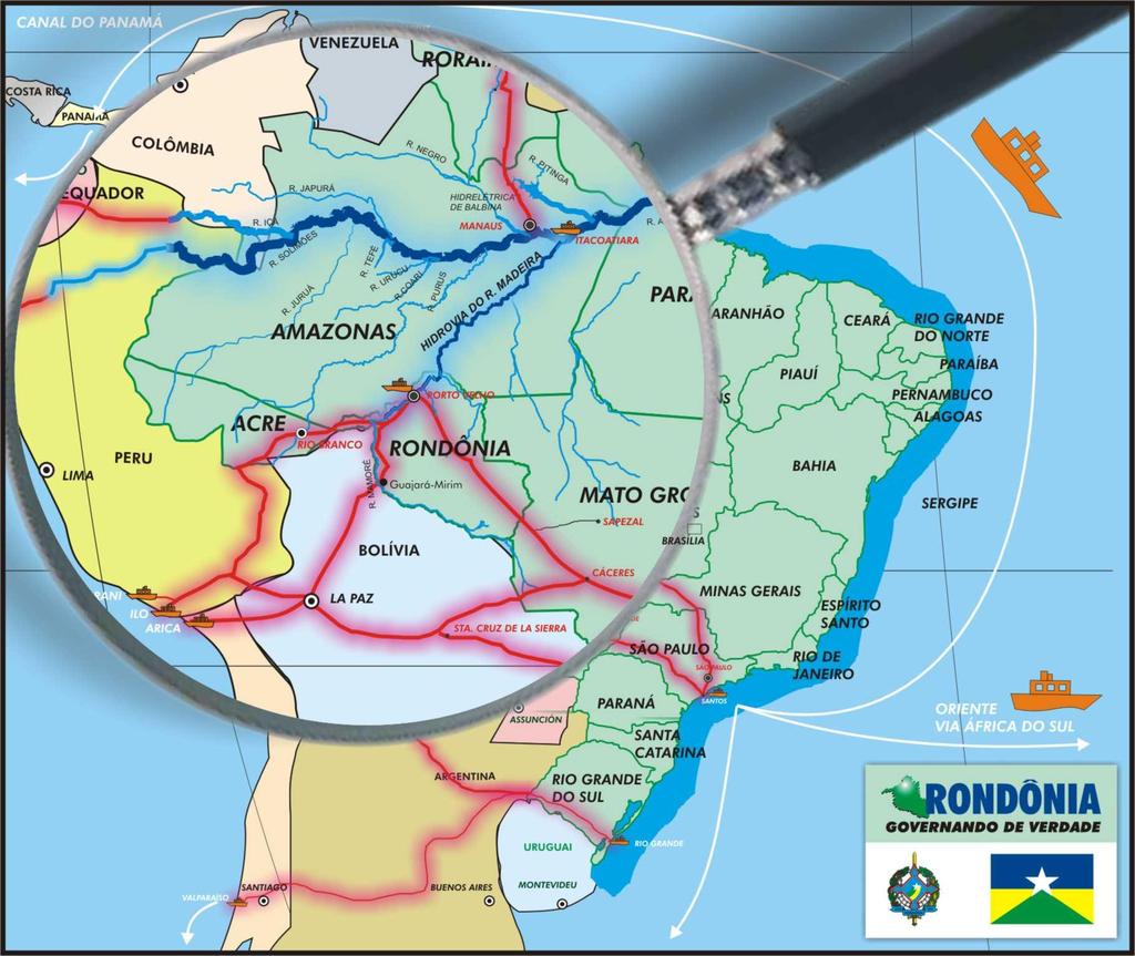 INTEGRAÇÃO SUDOESTE AMAZÔNICO Porto Velho - Assis Brasil 890km - Pavimentado Porto Velho Santos: 3.