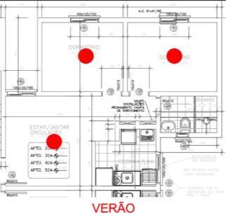 do modelo anterior. Cada unidade é composta de sala, cozinha e área de serviço integradas, 2 dormitórios e 1 banheiro, totalizando uma área de 42,67 m².