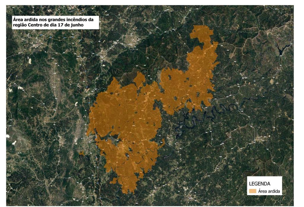 Figura 1 Delimitação da área ardida conjunta dos incêndios de Pedrógão Grande, Figueiró dos Vinhos, Alvaiázere, Penela e Góis Quadro 1 Número de ocorrências e área ardida em Portugal Continental, por