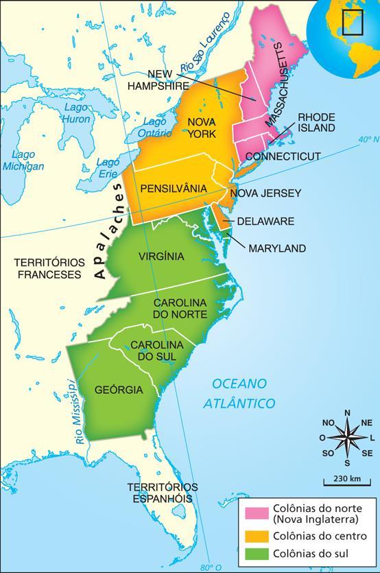 3 As colônias do norte e do centro Ao contrário do que ocorria nas colônias portuguesas e espanholas, a maior parte das treze colônias inglesas tinha autonomia política e desfrutava uma relativa