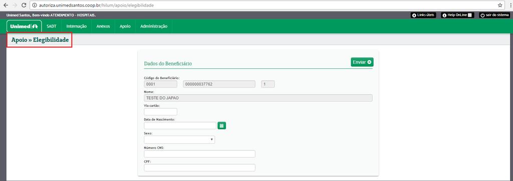 Enviando para a validação dos dados: Neste processo