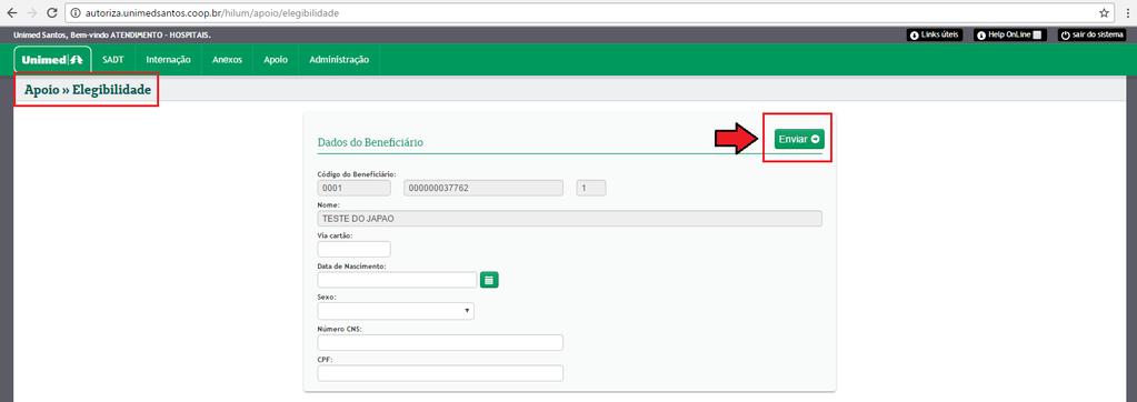 dados registrados no cadastro do beneficiário.